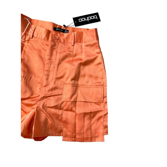 BOOHOO Orange Tall High Waist Satin Cargo Shorts Size 4 NEW - Picture 3 of 6